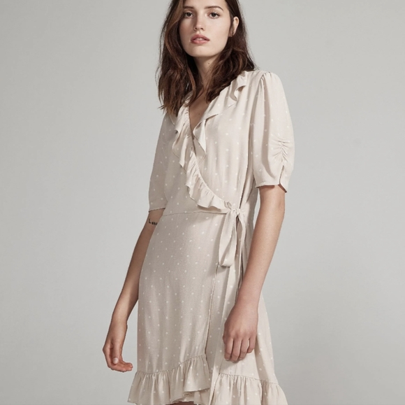 Sanctuary Heart Throb Polka Dot Faux Wrap Dress Women's Ruffle Lined - Picture 1 of 6